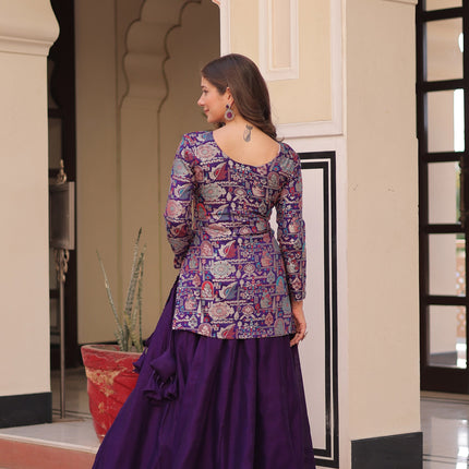 Lorenvalley Fashion Purple Pure Simmer Vichitra Kali Pattern with Canvas Patta Lehenga Choli