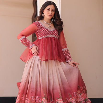 Prazu Fashion Gajri Chiffon With Beads Embroidered Work Lehenga