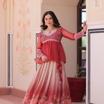 Prazu Fashion Gajri Chiffon With Beads Embroidered Work Lehenga