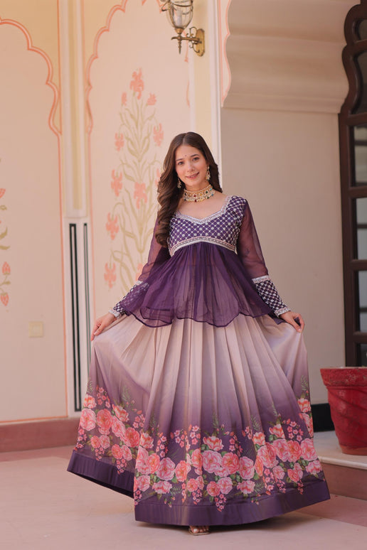 Prazu Fashion Purple Chiffon With Beads Embroidered Work Lehenga