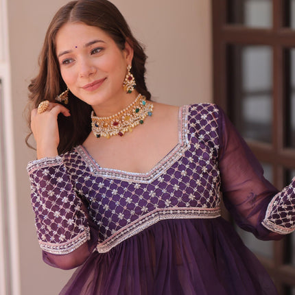 Prazu Fashion Purple Chiffon With Beads Embroidered Work Lehenga