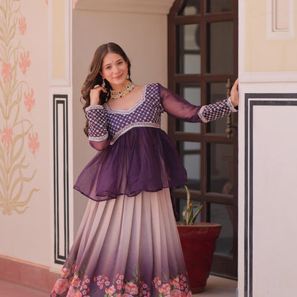 Prazu Fashion Purple Chiffon With Beads Embroidered Work Lehenga