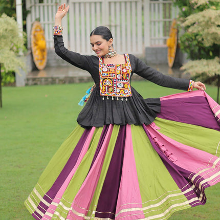 Lorenvalley Fashion Multicolor Rayon with Attractive Gota-Patti Lace Lehenga Choli