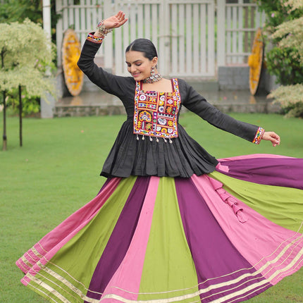 Lorenvalley Fashion Multicolor Rayon with Attractive Gota-Patti Lace Lehenga Choli