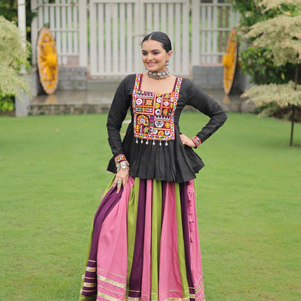 Lorenvalley Fashion Multicolor Rayon with Attractive Gota-Patti Lace Lehenga Choli