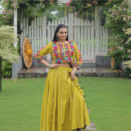 Lorenvalley Fashion Parotgreen Roman Silk with Attractive Gota-Patti Lace Lehenga Choli