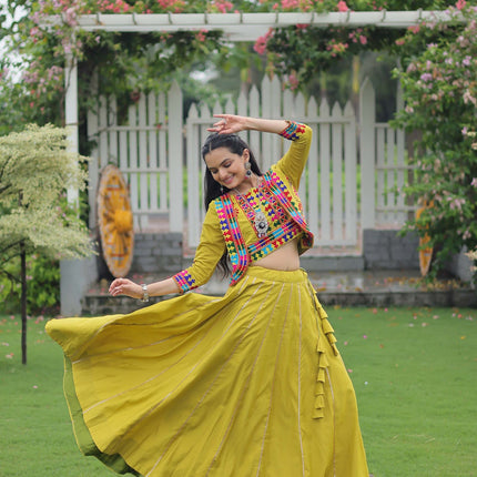 Lorenvalley Fashion Parotgreen Roman Silk with Attractive Gota-Patti Lace Lehenga Choli