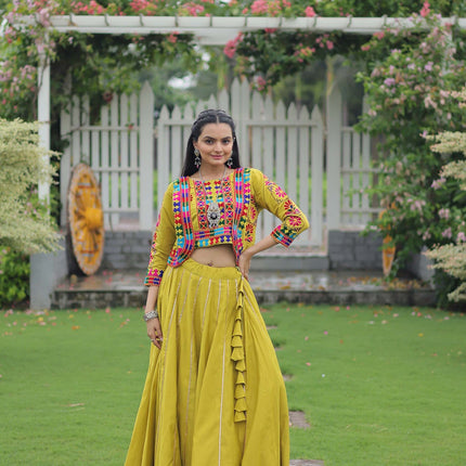 Lorenvalley Fashion Parotgreen Roman Silk with Attractive Gota-Patti Lace Lehenga Choli