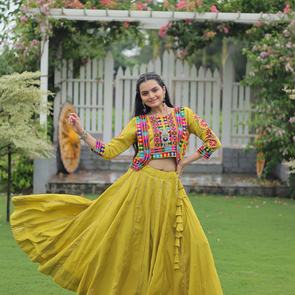 Lorenvalley Fashion Parotgreen Roman Silk with Attractive Gota-Patti Lace Lehenga Choli