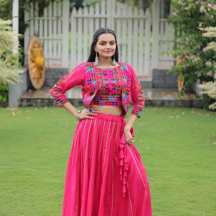 Lorenvalley Fashion Pink Roman Silk with Attractive Gota-Patti Lace Lehenga Choli