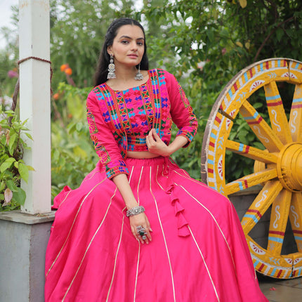 Lorenvalley Fashion Pink Roman Silk with Attractive Gota-Patti Lace Lehenga Choli