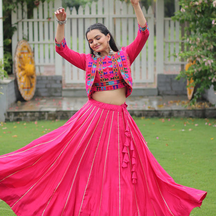 Lorenvalley Fashion Pink Roman Silk with Attractive Gota-Patti Lace Lehenga Choli