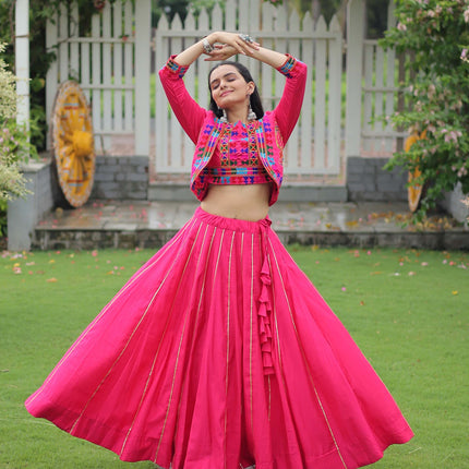 Lorenvalley Fashion Pink Roman Silk with Attractive Gota-Patti Lace Lehenga Choli