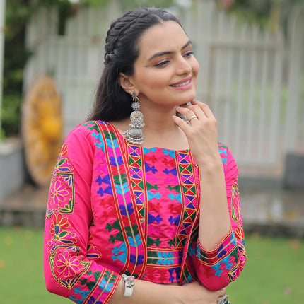 Lorenvalley Fashion Pink Roman Silk with Attractive Gota-Patti Lace Lehenga Choli