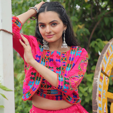 Lorenvalley Fashion Pink Roman Silk with Attractive Gota-Patti Lace Lehenga Choli