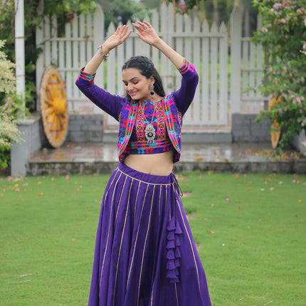 Lorenvalley Fashion Purple Roman Silk with Attractive Gota-Patti Lace Lehenga Choli