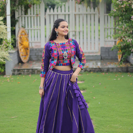 Lorenvalley Fashion Purple Roman Silk with Attractive Gota-Patti Lace Lehenga Choli