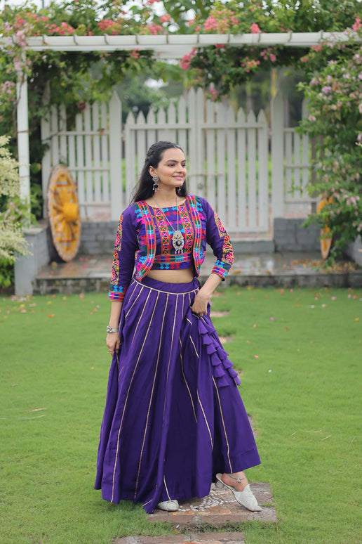 Lorenvalley Fashion Purple Roman Silk with Attractive Gota-Patti Lace Lehenga Choli