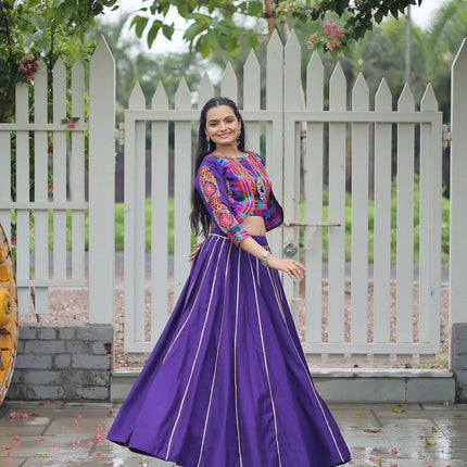 Lorenvalley Fashion Purple Roman Silk with Attractive Gota-Patti Lace Lehenga Choli