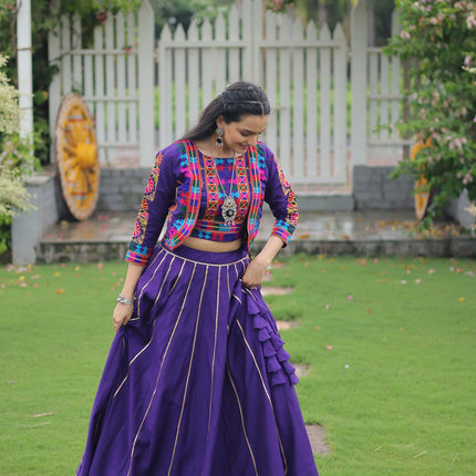 Lorenvalley Fashion Purple Roman Silk with Attractive Gota-Patti Lace Lehenga Choli