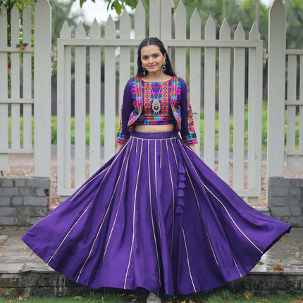 Lorenvalley Fashion Purple Roman Silk with Attractive Gota-Patti Lace Lehenga Choli