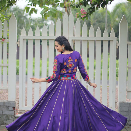 Lorenvalley Fashion Purple Roman Silk with Attractive Gota-Patti Lace Lehenga Choli