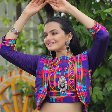 Lorenvalley Fashion Purple Roman Silk with Attractive Gota-Patti Lace Lehenga Choli