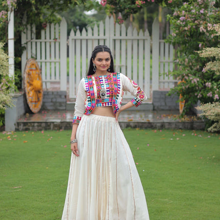 Lorenvalley Fashion White Roman Silk with Attractive Gota-Patti Lace Lehenga Choli