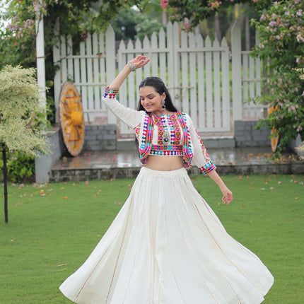 Lorenvalley Fashion White Roman Silk with Attractive Gota-Patti Lace Lehenga Choli