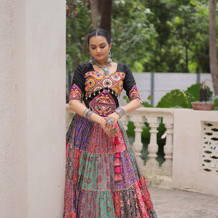 Lorenvalley Fashion Multicolor Cotton Print with With Gotta lace Work Lehenga Choli