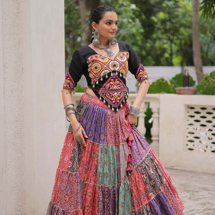 Lorenvalley Fashion Multicolor Cotton Print with With Gotta lace Work Lehenga Choli