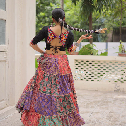 Lorenvalley Fashion Multicolor Cotton Print with With Gotta lace Work Lehenga Choli