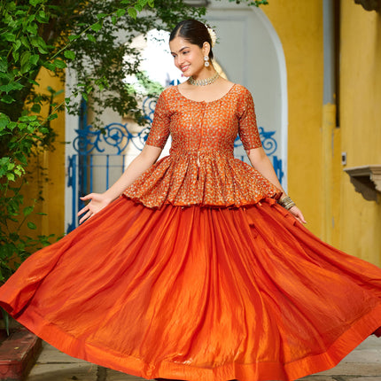 Lorenvalley Fashion Orange Fendy Silk Plain Lehenga with Embroidered work Choli