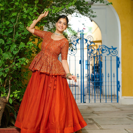 Lorenvalley Fashion Orange Fendy Silk Plain Lehenga with Embroidered work Choli