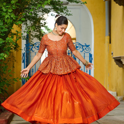 Lorenvalley Fashion Orange Fendy Silk Plain Lehenga with Embroidered work Choli