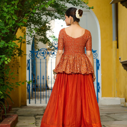 Lorenvalley Fashion Orange Fendy Silk Plain Lehenga with Embroidered work Choli