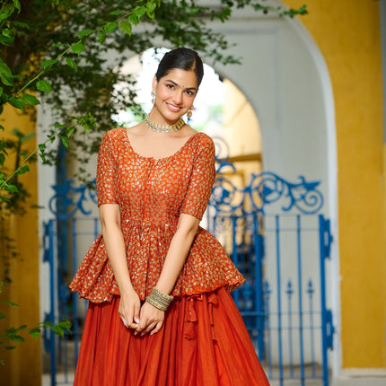 Lorenvalley Fashion Orange Fendy Silk Plain Lehenga with Embroidered work Choli