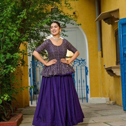 Lorenvalley Fashion Purple Fendy Silk Plain Lehenga with Embroidered work Choli