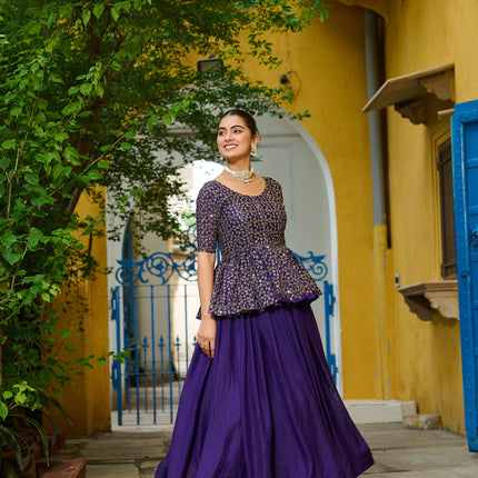 Lorenvalley Fashion Purple Fendy Silk Plain Lehenga with Embroidered work Choli