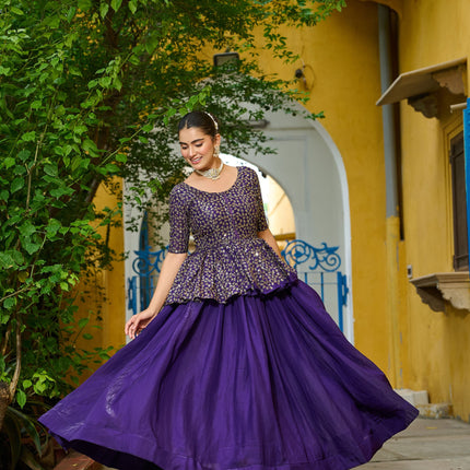 Lorenvalley Fashion Purple Fendy Silk Plain Lehenga with Embroidered work Choli