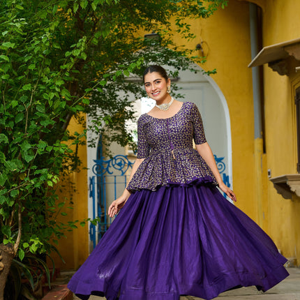 Lorenvalley Fashion Purple Fendy Silk Plain Lehenga with Embroidered work Choli