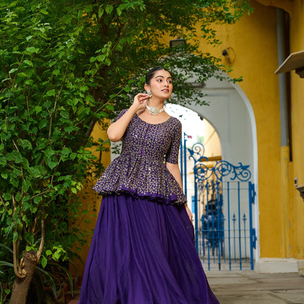Lorenvalley Fashion Purple Fendy Silk Plain Lehenga with Embroidered work Choli