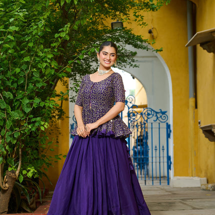 Lorenvalley Fashion Purple Fendy Silk Plain Lehenga with Embroidered work Choli