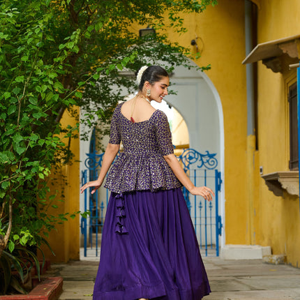Lorenvalley Fashion Purple Fendy Silk Plain Lehenga with Embroidered work Choli