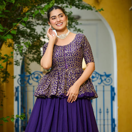 Lorenvalley Fashion Purple Fendy Silk Plain Lehenga with Embroidered work Choli