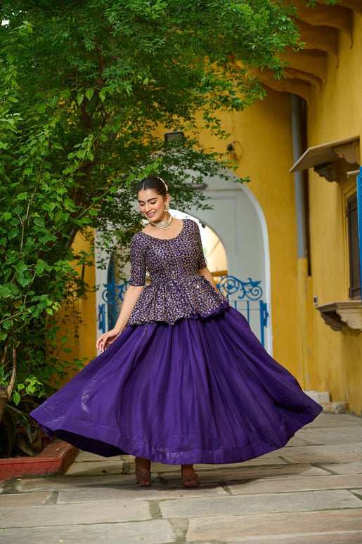 Prazu Fashion Violet Fendy Silk Embroidered Designer Lehenga