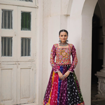 Prazu Fashion Multi Color Georgette With Kutchi Gamthi Work Lehenga For Navratri