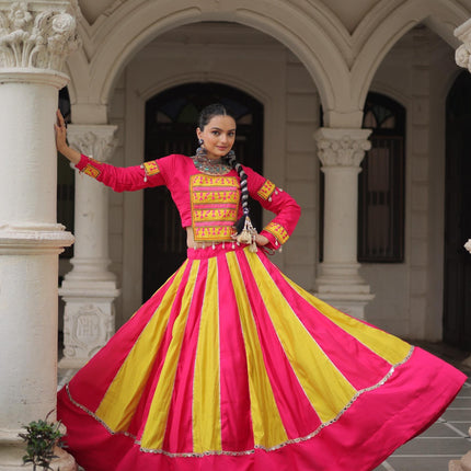 Prazu Fashion Pink Roman With Gamthi Thread Embroidered Work Lehenga For Navratri