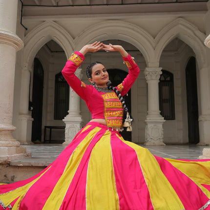 Prazu Fashion Pink Roman With Gamthi Thread Embroidered Work Lehenga For Navratri