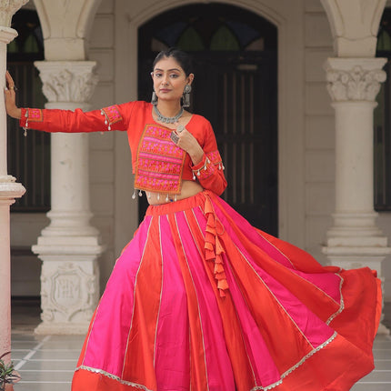 Prazu Fashion Red Roman With Gamthi Thread Embroidered Work Lehenga For Navratri